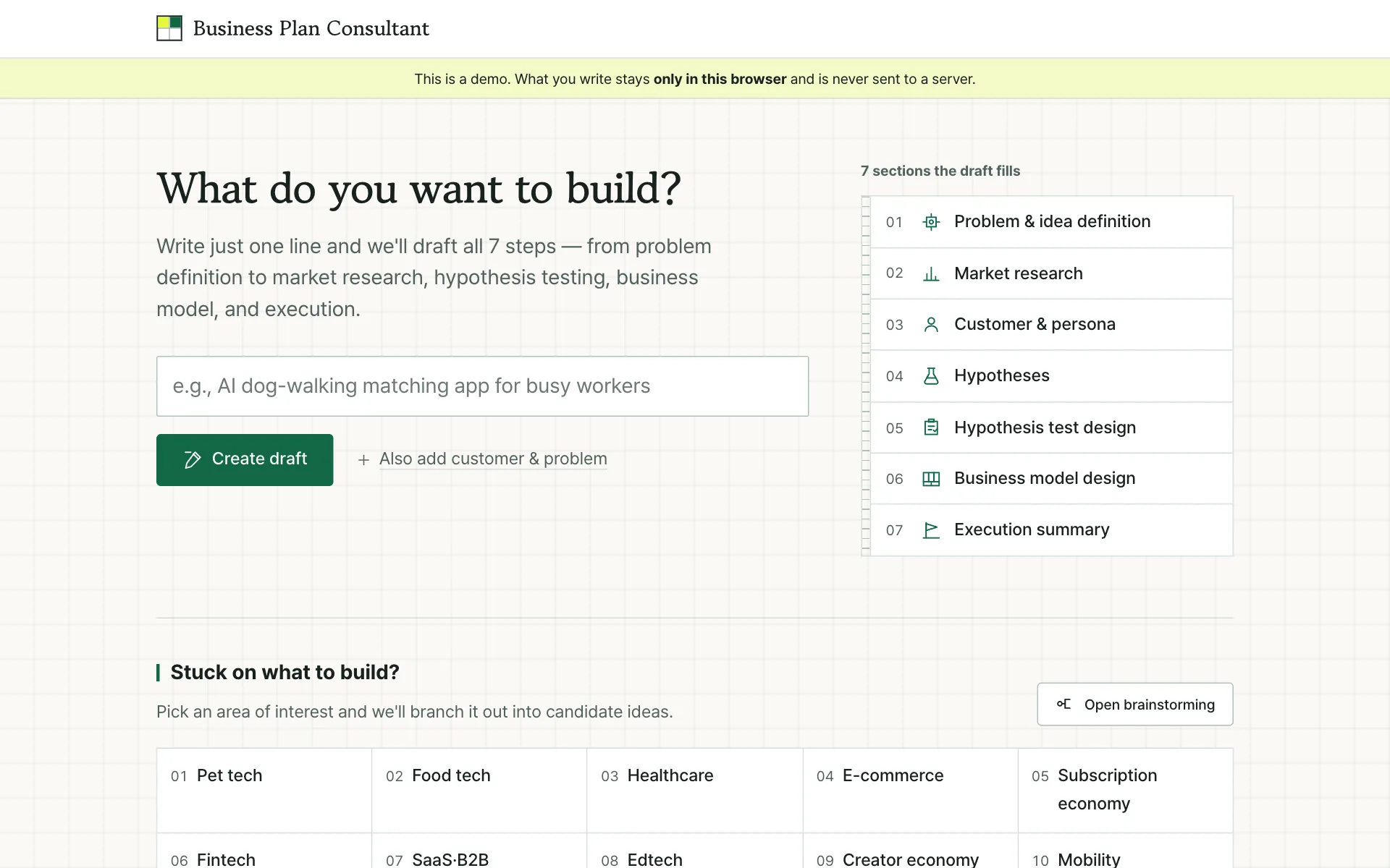 Business plan consultant screen