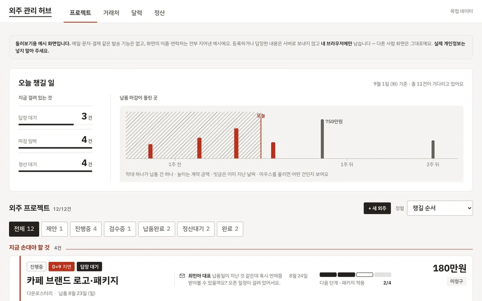 외주 관리 허브 화면