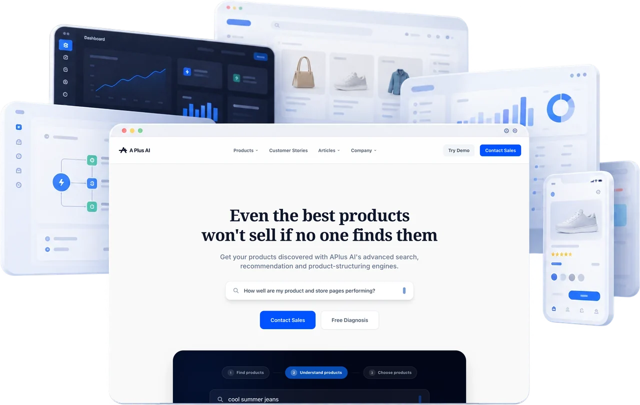 Examples of what teams build together: a company website, a dashboard, a product list, a workflow, analytics charts, and a mobile screen